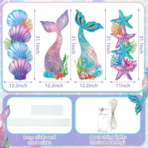 Bencailor 4 Pcs Mermaid Birthday Party Decorations Mermaid Yard Signs - Image 3