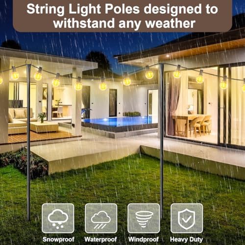 MuliVid 2 Pack 10FT Lighting Hanging Pole for Outside, Waterproof Hardened Metal Outdoor String Light Poles for Patio, Garden, Bistro, Wedding, Parties - Image 6