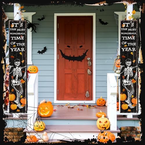 Moucuny Halloween Skeleton Porch Sign 41.7" Front Door Yard,Skeleton - Image 6