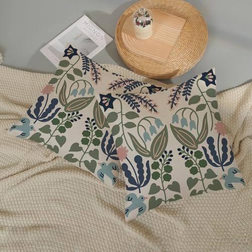 Navy Blue Boho Pillow Covers 16x16 Inch 2 Pcs Sage Green Floral Decor Throw Pillows Vintage Flower Seasonal Spring Summer Outdoor Decoration Pillowcase Linen Cushion Cover for Couch Sofa - Image 5
