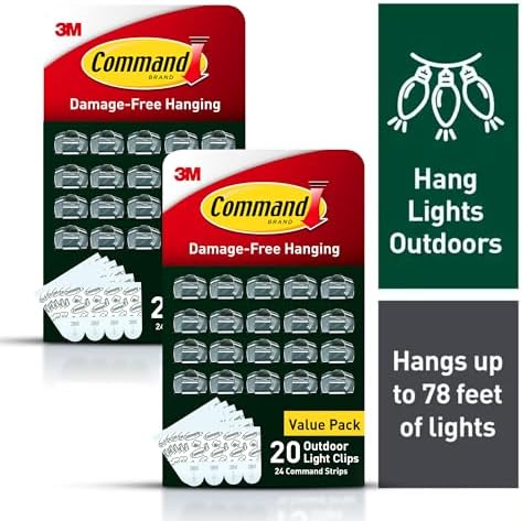 Command Outdoor Light Clips, 40 Clear and 48 Strips, Damage Free Hanging with Weather Resistant Strips, Wall Clips for Hanging Outdoor Lights and Cable Management - Image 2