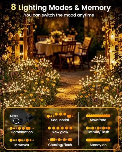 OZS 6 Pack Solar Firework Lights Outdoor, 360LED Solar Garden Lights - Image 3