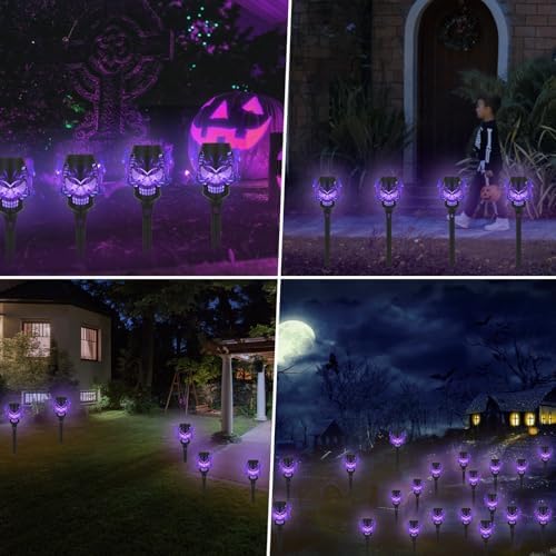 8 Pack Solar Halloween Lights Outdoor, Purple Skull Torch Lights - Image 6