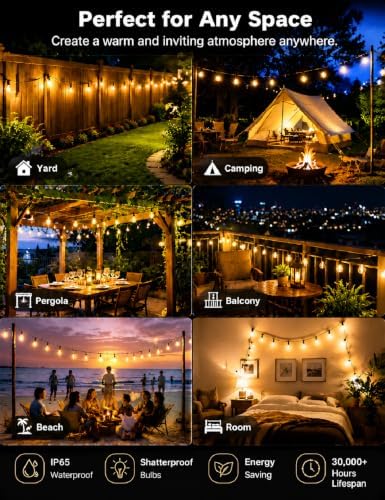 Solar String Lights Outdoor, 50FT Patio Lights with Remote, 3 Modes & 4 Brightness Levels, Waterproof Shatterproof S14 LED Edison Bulbs, 2700K Warm White for Backyard, Porch, Deck, Garden - Image 6