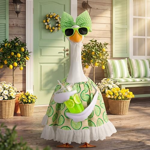 Abbylike Summer Lime Porch Goose Outfit Lemons Clothes Costume for 23'' Goose Dress with Green Bow Frame Glasses for Summer Garden Porch Statue Yard Pathway Decorations - Image 2