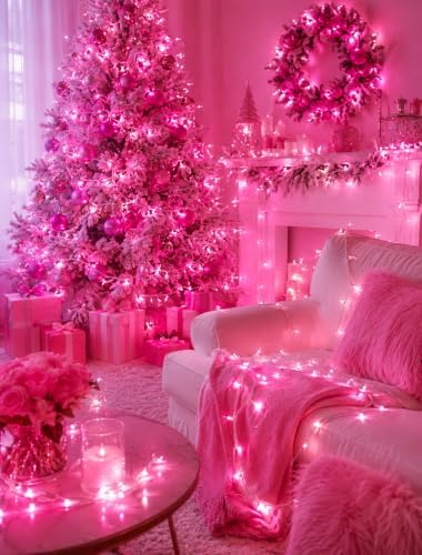 Hopolon Pink Mini Christmas Lights,2 Pack Total 100 Count 26 FT,White Wire - Image 3