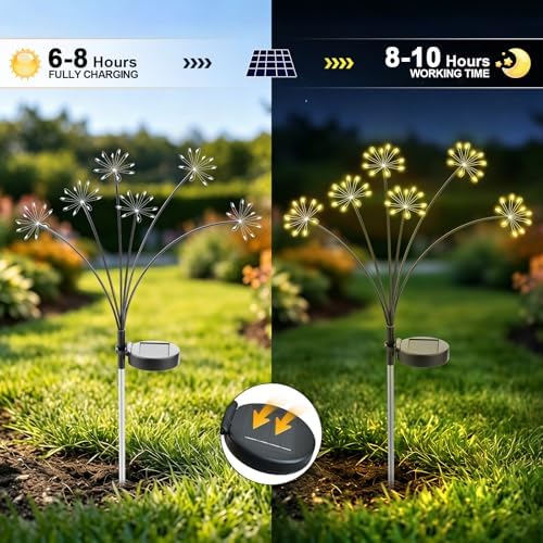 Solar Garden Lights Outdoor, Upgraded Solar Swaying Starburst Light Waterproof with 2 Modes, Solar Fairy Firework Lights for Yard Patio Pathway Flowerbed Balcony Garden Decoration (Warm White, 4 Pack) - Image 3