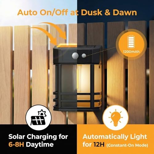 btfarm Solar Fence Lights, 4 Pack Motion Sensor Lights Outdoor, 3 Lighting Modes Dusk to Dawn Solar Deck Lights, IP65 Waterproof for Fence Post Wall Stairs Patio Backyard - Image 2