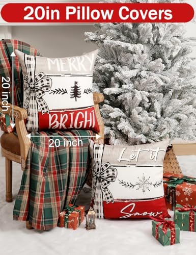 TOYPOPOR Christmas Decorations, Double Sided Throw Pillow Covers 20x20 Inches Set of 4, Christmas Tree, Snowflakes, Merry Christmas, Snowman Reindeer Cushion Case for Farmhouse Home Holiday Decor - Image 5