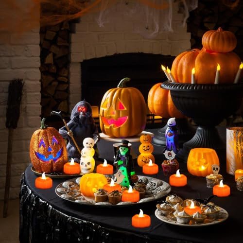 CESOF 12 Pack Fall Decorations for Home Pumpkin Tea Lights Halloween Decor - Image 6