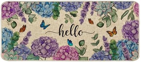 Welcome Spring Door Mat Hydrangea Flowers Floral Doormat Indoor Outdoor Entrance Outdoor Rug Low-Profile Floor Rug Non Slip Spring Summer Decor Rubber Mats for Home Decoration 17x36Inch by Unknown