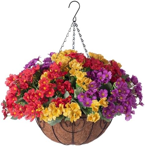 Artificial Fake Hanging Plants Flowers Basket for Spring Outdoor Decoration by Ammyoo
