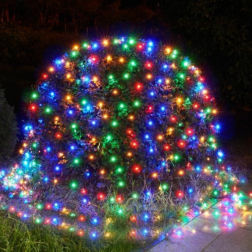 BlcTec Christmas Net Lights, 360 LED 9.8ft x 6.6ft Outdoor Christmas Lights with 8 Modes, UL Certified, Timer, Connectable, Waterproof for Bushes, Trees, Shrubs Yard Outdoor Xmas Decor, Multicolor by BlcTec
