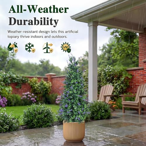 PATIO CHOICE 3ft Artificial Topiary Trees with Lavender Set of 2 Outdoor Faux Plants Artificial Realistic Fake Bushes Decorations for Outdoor Front Porch Garden (Lavender, 36in) - Image 5