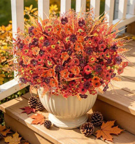 Alupssuc 24Pcs Artificial Fall Flowers for Outdoors Decor, Fake Mums Plants - Image 3