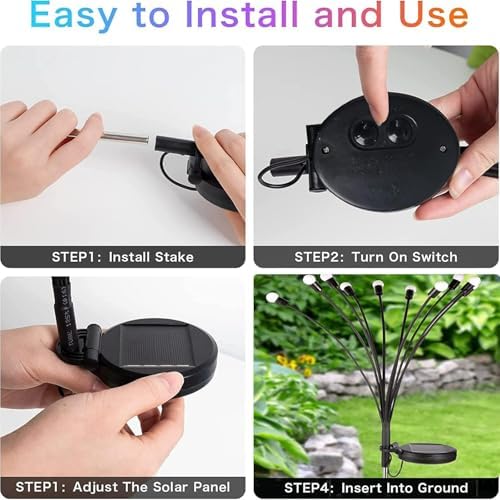 6 Pack Solar Firefly Lights Outdoor Swaying Garden Decor 48 LED Cool White - Image 5