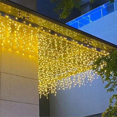 ZIMINGU Icicle Dripping Lights, 13FT 144 LEDs 8 Modes Christmas Connectable Twinkle Window Curtain Fairy Waterfall Diwali Ceiling String Lights for Outdoor Indoor Decorations (Warm White, 4X0.6M) by ZIMINGU
