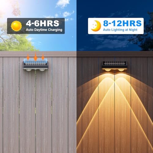 NIORSUN Solar Fence Lights,12 Pack Deck Light,Led Lights Warm White Outdoor Wall Lights,IP45 Solar Powered Light Waterproof for Backyard/Pool/Railing/Patio/Porch/Step/Outside/Garden (Black) - Image 4