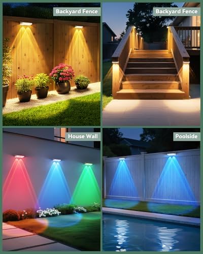 Fence Lights Solar Powered 12 Pack, 7 Fixed Colors & Color Changing Solar Fence Lights Outdoor, IP65 Waterproof Backyard Decoration for Patio, Deck, Pool, Step - Image 2