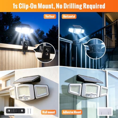 Clip On Solar Lights Outdoor,No Drill Motion Sensor Lights 3000LM-2 Pack - Image 2