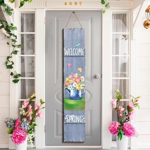 47" Spring Porch Sign Wooden Flower Butterfly Sign for Front Porch Spring Vertical Welcome Wood Signs for Front Standing Vertical Rustic Patio Door Decor for Farmhouse Door Home Entryway - Image 5