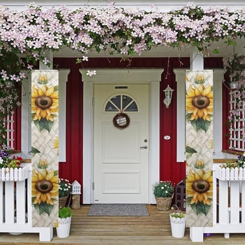 Sunflower Front Door Hanging Banner Spring Porch Sign Hanging Flag Porch Sign for Front Door Outdoor Seasonal Holiday Wedding Yard Decor Farmhouse Indoor Wall Backdrop - Image 2