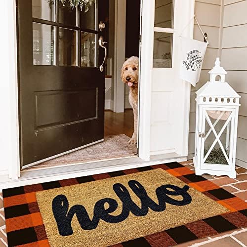 KILOCOCO Halloween Doormat 2.3'x3.6' Buffalo Plaid Orange and Black Rug - Image 3