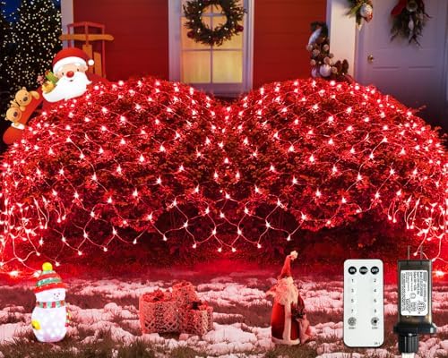 JMEXSUSS Red Christmas Net Lights Outdoor, 360 LED, 12ft x 5ft, Plug in by JMEXSUSS
