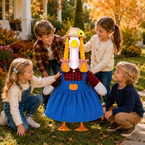 Fall Porch Goose Outfits Pumpkin Dress for 23" Plastic Cement Porch Goose Statue for Harvest Autumn Girl Outdoor Garden Patio Yard Lawn Art Decoration - Image 5