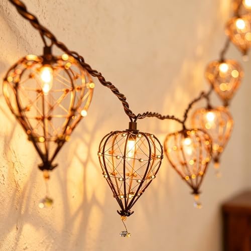 Outdoor Decorative String Lights, Beaded Copper Wire Teardrop Lantern String Lights, Incandescent Patio String Lights Plug in for Outside, Connectable Weatherproof for Home Pergola Bedroom Porch Party by TWINKVILLA
