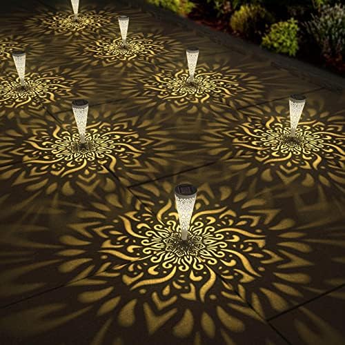 gardencave 6 Pack Solar Lights Outdoor Garden Decorative Mandala Solar Garden Lights with Warm Light Waterproof Solar Pathway Landscape Light for Path Patio Backyard Walkway Yard Decor (White) by gardencave