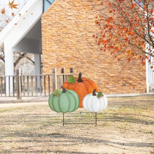 Glitzhome Fall Decorations for Outdoor,23.75" Fall Pumpkin Yard Stake, Metal Stacked Pumpkins Yard Sign Decor for Garden, Lawn, Porch, Autumn Harvest Halloween Thanksgiving Pumpkin Hanging Decoration - Image 3