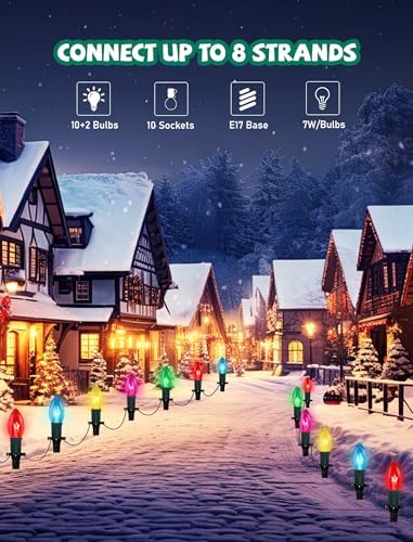 C9 Outdoor Christmas Lights with 38 Feet, 25 Multicolor Incandescent Bulbs and Stakes, Waterproof Shatterproof Pathway Markers for Path, Lane, Patio, Xmas Holiday - Image 4