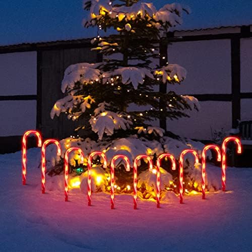LAMPHOME 20Pack 12" Christmas Candy Cane Pathway Markers, Xmas Pathway Lights Outdoor with 200 Lights for Walkway Garden Lawn Holiday Decorations - Image 5