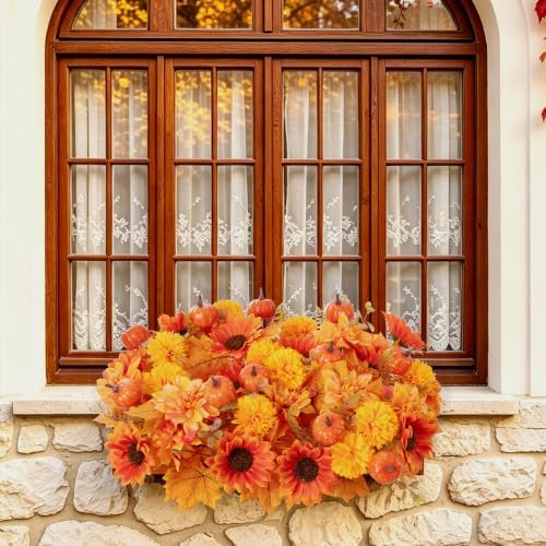Artificial Fall Flowers for Outdoors, 6 PCS Pumpkin Sunflower Maple Leaves - Image 5