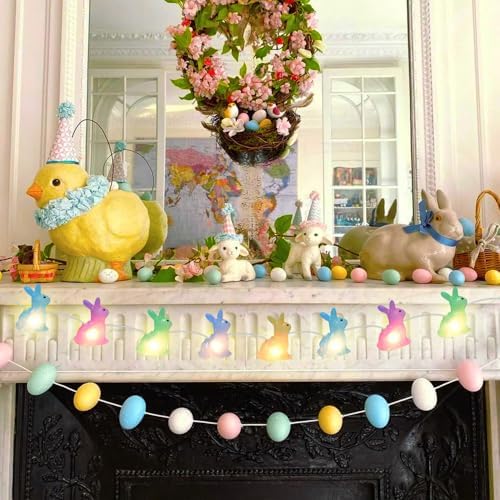 Easter Decorations - LED Bunny Lights Plug in Easter Lights String, 8.5Ft Pastel Easter Lights with 10Pcs Bunny for Indoor Outdoor Spring Decor & Easter Decor for Home Yard Tree Fence Party, 0.48W - Image 2