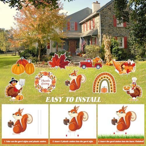 9 pcs Thanksgiving Yard Signs with Stakes, Maple Turkey Pumpkin Squirrel Lawn Signs Harvest Garden, Fall Autumn, Thanksgiving, Harvest Party Outdoor Decorations - Image 5