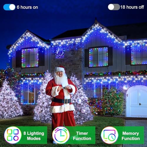 82FT LED Christmas Lights Outdoor with 176 Drops, Christmas Decorations Hanging Lights 616 LED 8 Modes, Fairy String Lights for Wedding Party Holiday Winter Wonderland Decorations Cool White & Blue - Image 3