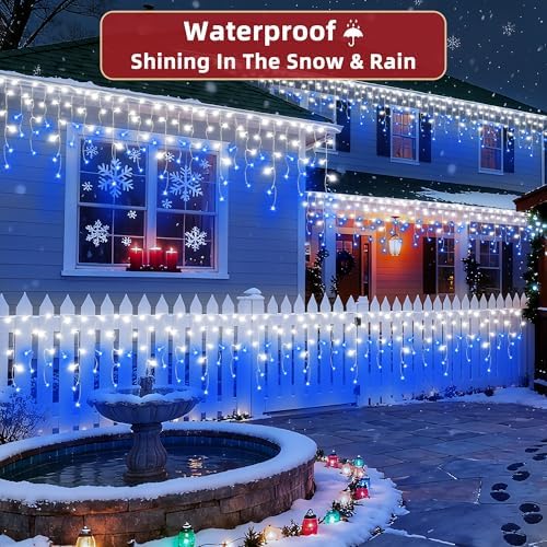 670 LED 66ft Christmas Lights with 148 Drops, 12 Lighting Modes Blue & White Christmas Decoration Twinkling Lights Dimmable, Timer Outdoor Waterproof Fairy Lights for Indoor Garden House Eaves Roof - Image 5