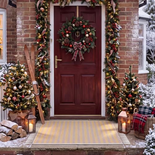 Breling 28" x 43" Fall Outdoor Porch Rug Beige and White Striped Door Mat - Image 6