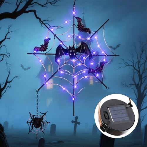 Solar Halloween Decorations Outdoor, Web Hanging Decor by ILLUMINEW