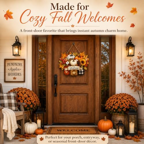 Fall Door Decor Wooden Pumpkin Door Hanger, Welcome Sign for Front Door - Image 3