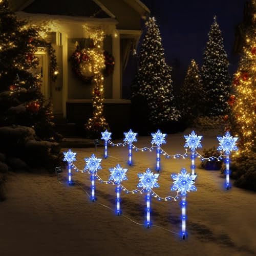 10 Pack Snowflake Solar Christmas Pathway Lights - Image 5
