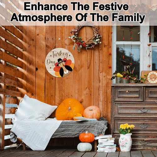 Thanksgiving Door Decorations - 12" Fall Turkey Day Welcome Sign for Front Door, Autumn Wooden Wall Decor for Home Outdoor Indoor Office -B02 - Image 3