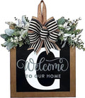 Last Name All Year Round Front Door Wreath with 26 Initial Letter Welcome Sign All Seasons Eucalyptus Garland and Bow ，Farmhouse, Porch, for Spring Summer Fall All Seasons Holiday Halloween Christmas.（C） by YICORIP