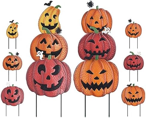 Hogardeck Outdoor Halloween Decorations - 2PCS 36" Decorative Garden Stakes with Pumpkins, Jack O Lantern Metal Yard Signs for Garden, Lawn, Patio Decor by HOGARDECK