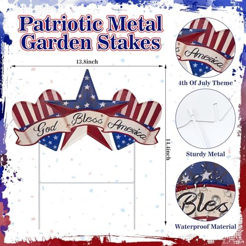 Yookeer 4th of July Decorations Outdoor Metal Patriotic Sign with Stakes - Image 3