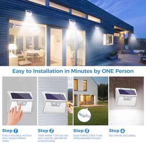 Peasur Solar Lights Outdoor Waterproof [12 Packs/140 LEDs], 3 Lighting Modes Motion Sensor Ultra Bright Security Lights for Outside Fence Patio Deck[White] - Image 7