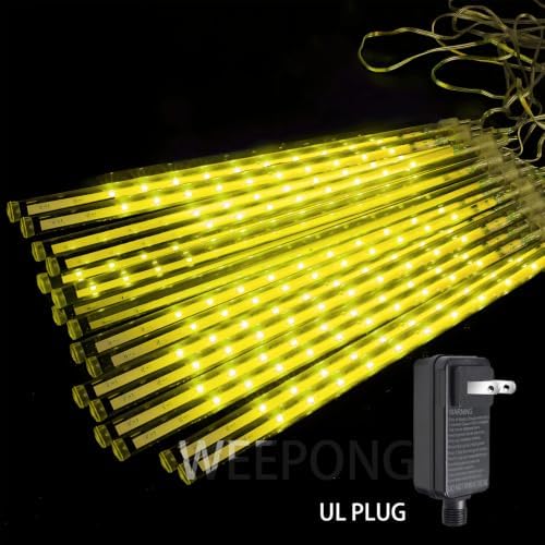 Weepong Christmas Lights Outdoor Falling Rain Meteor Shower Lights 12 inch 16 Tube 384 LED Snowfall Icicle Cascading String Light for Xmas Tree Christmas Decorations Holiday Garden, UL Plug,Warm White - Image 6
