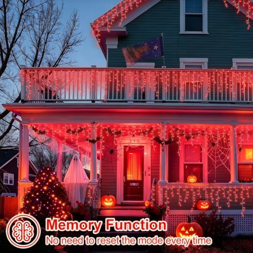 YEGUO 66ft 800 LED Icicle Lights Outdoor Waterproof, 160 Drops Halloween Lights Connectable, 8 Modes Icicle Christmas Light with Memory(Red) - Image 4